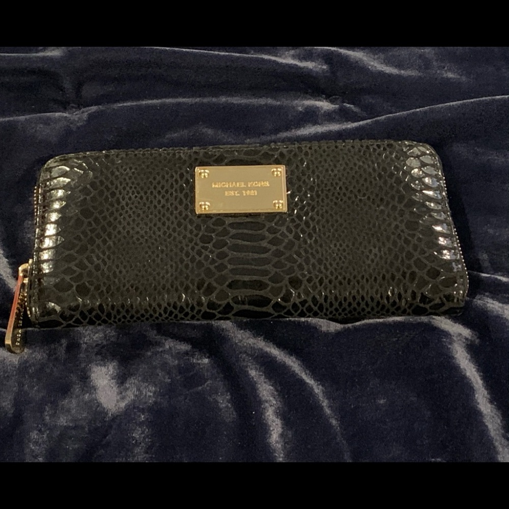 MK - Black Python Wallet with Gold Hardware